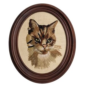Columbia-Minerva "Peake" Cat Complete Framed Needlepoint Erica Wilson Vintage